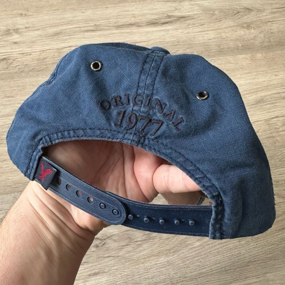 American Eagle Outfitters AEO Blue & Brown Distressed Patch Ball Cap Hat - Picture 4 of 8